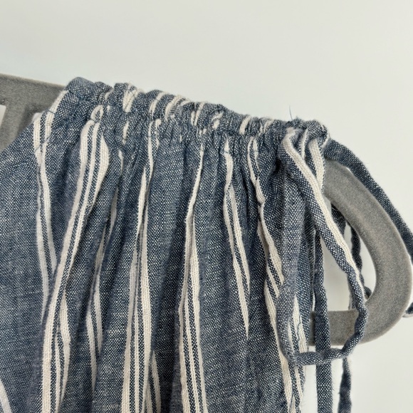 Free People Linen ‘Roll the Dice’ Striped Fit Flare Plunge Neck Flare Mini Dress - Picture 6 of 15